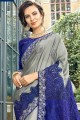 Stylish Embroidered Georgette & Satin Saree in Grey