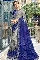 Stylish Embroidered Georgette & Satin Saree in Grey