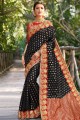Jacquard & Silk Saree in Black with Embroidered