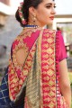 Navy Blue Saree in Jacquard & Silk with Embroidered