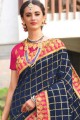 Navy Blue Saree in Jacquard & Silk with Embroidered