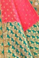 Jacquard & Silk Saree in Pink with Embroidered