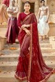 Embroidered Net & Lycra Maroon Saree Blouse