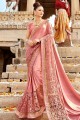 Net & Lycra Saree with Embroidered in Baby Pink