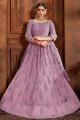 Net Lehenga Choli in Lilac  with Embroidery