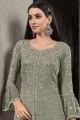 Teal Grey Georgette Palazzo Suits with dupatta