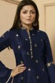 Navy Blue Sharara Suits in Satin with Georgette