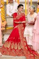 Contemporary Red Saree with Embroidered Georgette