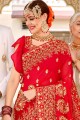 Stylish Embroidered Georgette Saree in Red with Blouse