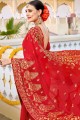 Opulent Red Georgette Saree with Embroidered
