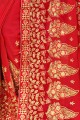 Opulent Red Georgette Saree with Embroidered
