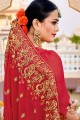 Fashionable Red Saree in Embroidered Georgette