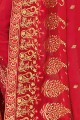 Fashionable Red Saree in Embroidered Georgette