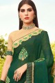 Pine Green Saree in Chiffon with Embroidered