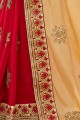 Red & Cream Embroidered Saree in Chiffon & Georgette