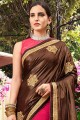 Georgette & Lycra Embroidered Dark pink Brown Saree with Blouse