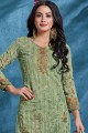 Cotton Straight Pant Suit in Green Cotton