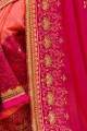 Silk Embroidered Rani Pink & Light Orange  Saree with Blouse