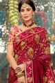 Net & Satin & Silk Saree in Baby Pink Maroon with Embroidered