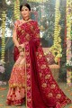 Net & Satin & Silk Saree in Baby Pink Maroon with Embroidered