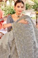 Grey Embroidered Chiffon Saree