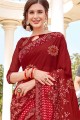 Saree in Maroon Brasso & Georgette with Embroidered