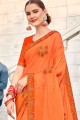 Saree in Orange Brasso & Silk with Embroidered