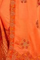 Saree in Orange Brasso & Silk with Embroidered