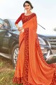 Georgette & Satin Embroidered Orange Saree with Blouse