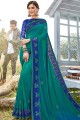 Georgette & Satin Saree with Embroidered in Teal Green