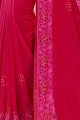 Dark Pink Embroidered Georgette & Satin Saree
