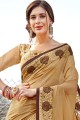 Saree in Beige Georgette & Satin with Embroidered