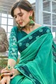 Sea Green Georgette & Satin Embroidered Saree with Blouse