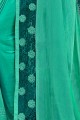 Sea Green Georgette & Satin Embroidered Saree with Blouse