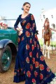 Lycra Saree with Printed in Royal Blue