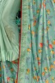 Saree in Pastel Green Lycra with Printed
