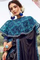 Lycra Saree with Embroidered in Navy Blue