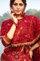 Red Saree in Lycra with Embroidered