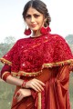 Red Saree in Lycra with Embroidered