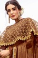 Brown Saree with Embroidered Lycra