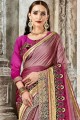 Dusty Pink & Magenta Embroidered Saree in Satin & Silk