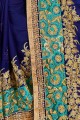 Embroidered Chiffon & Satin Saree in Royal Blue