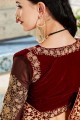 Embroidered Georgette Mustard Yellow Brown Saree Blouse
