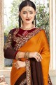 Embroidered Georgette Mustard Yellow Brown Saree Blouse