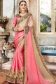 Pink & Cream Satin Embroidered Saree with Blouse