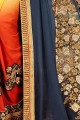Blue & Orange Saree in Embroidered Georgette