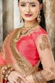 Ethinc Pink Saree with Embroidered Georgette & Silk