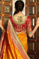 Orange & Red Embroidered Saree in Art Silk