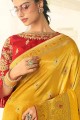 Art Silk Yellow Saree in Embroidered