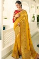 Art Silk Yellow Saree in Embroidered